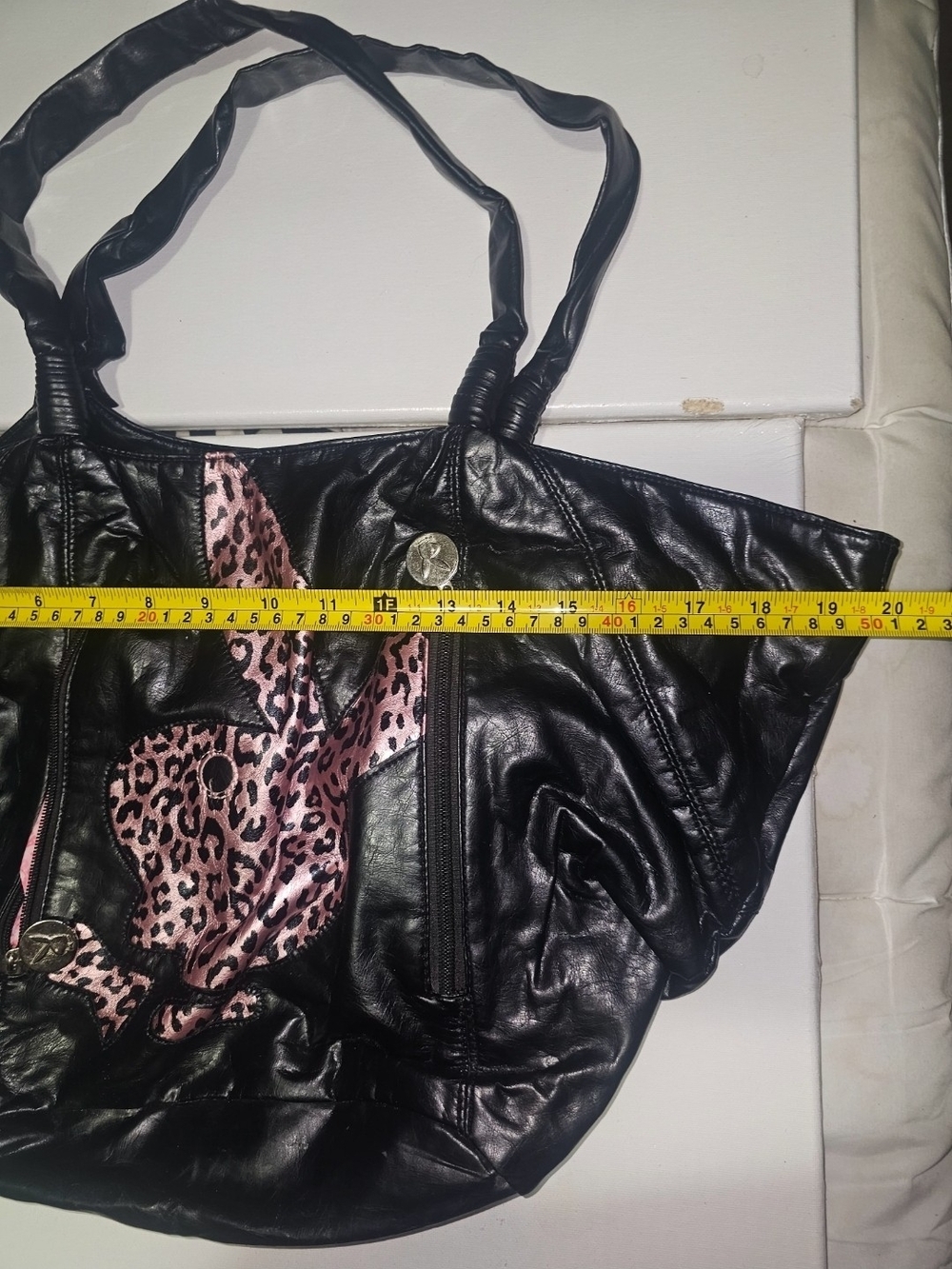PLAYBOY Black Shoulder Tote with Pink Leopard Accent - Picture 13 of 16